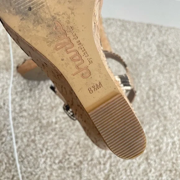 Charles David Lindy Snakeskin Single Vamp Band Ankle Strap Cork Wedge Sz 8.5 - Picture 7 of 9
